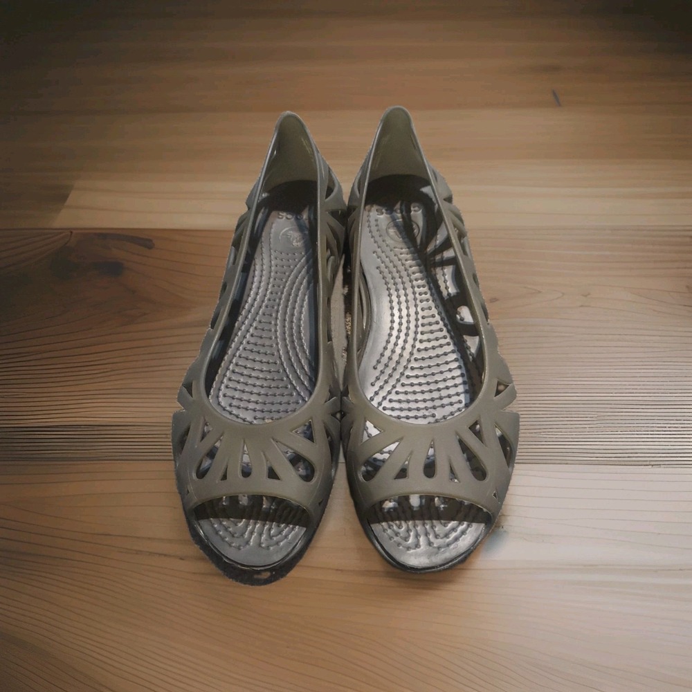 Crocs Adrina III Olive Jelly Peep Toe Slip On Flat Shoes Womens 5 Pool Y2k